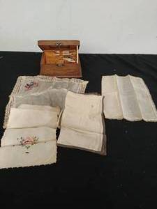 lot 197 image: Antique Box with Handkerchiefs & More