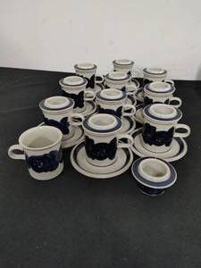 lot 7 image: Finnish Stoneware by Arabia- Tea Cups, Tea Bag Holders, & Saucers