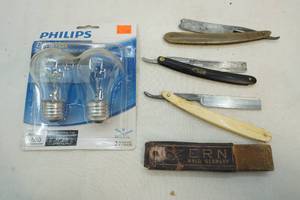 lot 26 image: antique razors, light bulbs