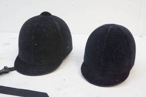 lot 94 image: vintage jockey riding helmets