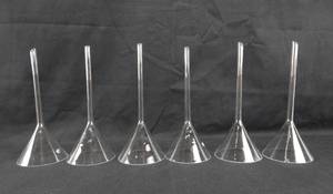 lot 70 image: Set of 6 Vintage Mercer Glass Works Merco 8 Inch Long 90MM Glass Bunsen Funnels - Made in Czechoslovakia