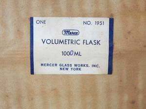 lot 127 image: Set of 4 Mercer Glass Works Kimax 1000 ML Volumetric Glass Flasks Boxes NOT Included