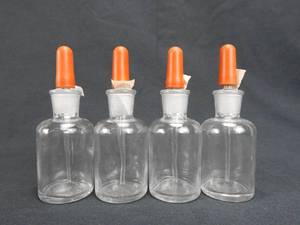 lot 136 image: Set of 4 Mercer Glass Works 60 ML Lubin Dropping Bottles With Pipette Stoppers