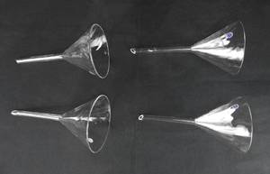 lot 221 image: Set of 4 Vintage Mercer Glass Works Merco 100 MM Convoluted Glass Funnels - Made in West Germany