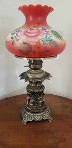 lot 30 image: Vinatge Brass Cherub Base Gone with the Wind Lamp