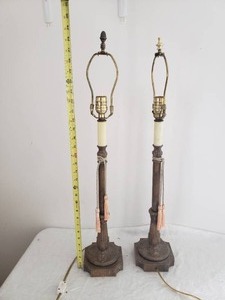 lot 133 image: Metal Candlestick Lamp Pair