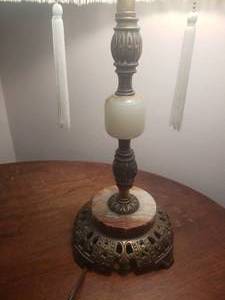 lot 23 image: Stunning Stone and Brass Candlestick Lamp