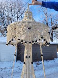 lot 6 image: Vintage White Cord Macrame Hanging Side Table
