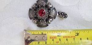 lot 27 image: Bold Sterling Silver Maltese Cross Pendant with Ruby Red Crystal