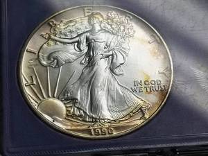 lot 67 image: 1990 AMERICAN SILVER EAGLE IN PLASTIC CASE