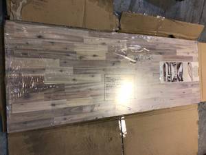 lot 76 image: Interbuild Acacia 6 ft. L x 25 in. D x 1 in. T Butcher Block Countertop in Organic White Stain