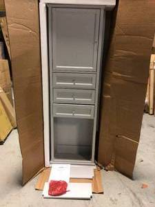 lot 90 image: Hampton Harbor 22 in. W x 10 in. D x 67-12 in. H Linen Storage Cabinet in Dove Grey