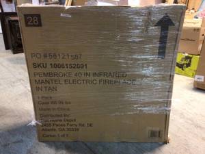 lot 40 image: Home Decorators Collection Pembroke 40 in. Freestanding Faux Stone Infrared Electric Fireplace in Tan with Mantel Open box customer returns see pictures