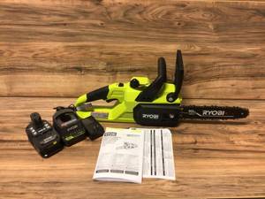 lot 60 image: RYOBI ONE HP 18V Brushless 10 in. Cordless Battery Chainsaw with 4.0 Ah Battery and Charger Open box customer returns see pictures
