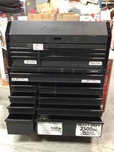 Husky Industrial 52 in. W x 21.5 in. D 15-Drawer Tool Chest and Rolling Cabinet Combo see pictures  damaged Chest no key some drawers will not open