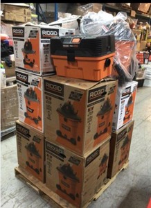 Pallet with assorted Ridgid Shop Vacs various models and conditions review pictures