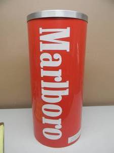 VINTAGE MARLBORO CIGARETTES FLOOR DISPLAY ASHTRAY  GARBAGE CAN - NICE - APPROX 10 By 21 - SEE PICTURES