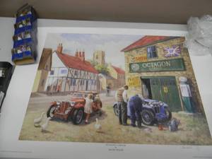 RARE - KEVIN WALSH PRINT NUMBERED 24 of 500 & SIGNED LTD EDITION OCTAGON GARAGE MG-TC CAR ART - FANTASTIC PIECE - GREAT CONDITION - READY FOR A FRAME - APPROX 25 By 18 - SEE PICTURES