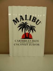 VINTAGE MALIBU CARIBBEAN RUM CORRUGATED TIN SIGN - RARE - VERY COOL PIECE - APPROX 18 By 25 - SEE PICTURES
