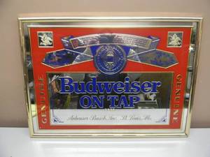 RARE - VINTAGE GENUINE BUDWEISER ON TAP BAR SIGN  MIRROR - AWESOME OLD SCHOOL PIECE - NICE - APPROX 25 By 18 - SEE PICTURES