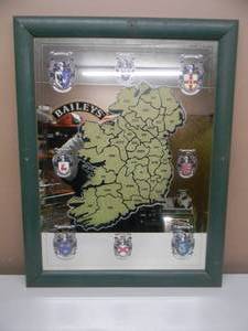 VINTAGE BAILEYS MAP OF IRELAND BAR SIGN  MIRROR - VERY COOL PIECE - NICE - APPROX 22 By 28 - SEE PICTURES