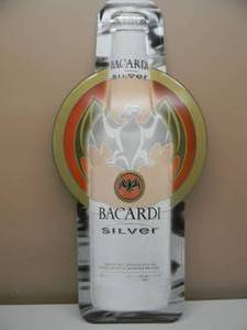 VINTAGE BACARDI BAT SILVER TIN SIGN - COOL PIECE - APPROX 17 By 36 - SEE PICTURES