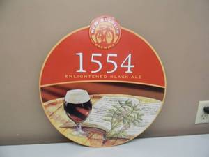 NEW BELGIUM BREWING TIN BAR SIGN 1554 ENLIGHTENED BLACK ALE - NICE, COOL PIECE - APPROX 19 BY 21 - SEE PICTURES