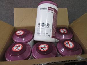 lot 241 image: Case of 6 -70ct Canisters Sani-Clot...