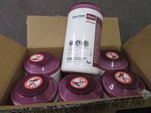 lot 249 image: Case of 6 -70ct Canisters Sani-Clot...