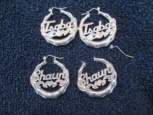 lot 44 image: 2 pr Sterling Silver Bamboo Name Ho...