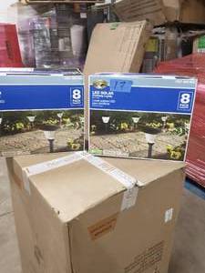 lot 17 image: 2 PACKS OF HAMPTON BAY Solar Black Outdoor Integrated LED Landscape Path Light with Ribbed Pattern Glass Lens (8-Pack)