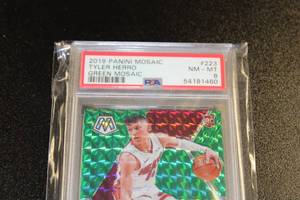 lot 15 image: 2019-20 Mosaic Green Prizm Tyler Herro Rookie Card PSA 8