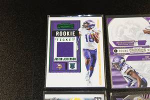 lot 23 image: Minnesota Vikings Justin Jefferson Football 12 Card Lot  8 Rookie Cards w Rookie Relic
