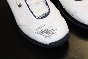 lot 81 image: Game Used Wally Szczerbiak Autograph Nike Air Max Uptempo Shoes