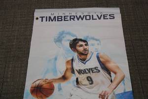 lot 99 image: Minnesota Timberwolves Team Produced Ricky Rubio Double Sided Banner