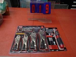 lot 19 image: Set of locking pliers & ratcheting screwdriver set. As shown.
