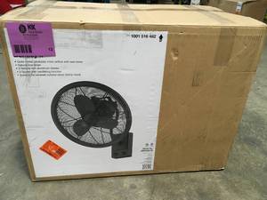 lot 12 image: Bentley II 18 in. IndoorOutdoor Natural Iron Oscillating Wall Fan by Home Decorators Collection open box