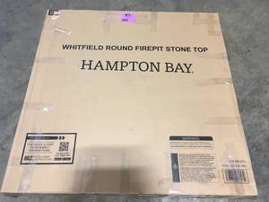 lot 13 image: Whitfield 48 in. Round Galvanized Steel Wood Burning Fire Pit Table in Dark Brown with Stone Look Tile Top by Hampton Bay open box
