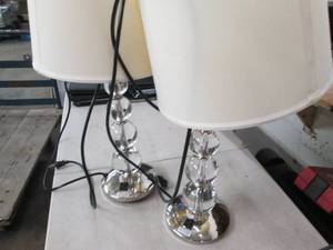 lot 16 image: 2 glass lamps with built in plug in...