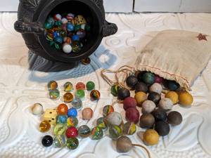 Group of Antique Glass & Wood Marbles