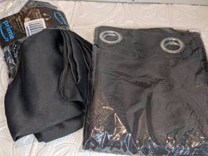 2 Pair of Black Grommet Top Curtains