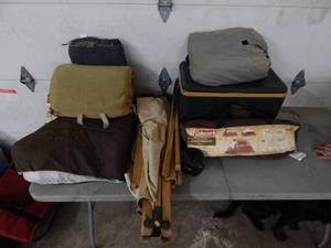 lot 7 image: 2-Sleeping Bags, Blanket, Pillow, Camp Cot, Coleman 4-Person Tent & Igloo Cooler