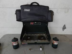 lot 9 image: Coleman Camp Stove With 1-Lb. Propane Tanks