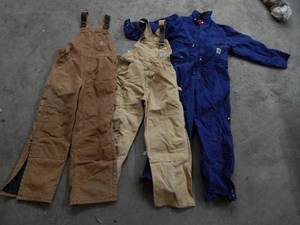 lot 21 image: 3-Pairs Of Carhartt Bibs (One Insulated)