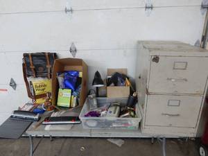 lot 56 image: 2-Drawer File Cabinet With Mixed Office Supplies