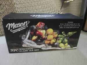 lot 126 image: (EW5) Mason 3pc Heritage Glass Jar ...