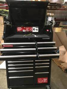 Husky  41 in. x 24.5 in D 16-Drawer Gloss Black Tool Chest and Cabinet Combo scratches present one drawer locked customer return see pictures