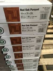 Lot of 14 boxes of Traffic Master Red Oak Parquet 12 in. x 12 in. Peel and Stick Vinyl Tile Flooring (30 sq. ft.  case) not used