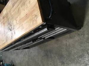 Husky Chest Mobile workbench with wood top and assorted mechanic tools used customer returns see pictures