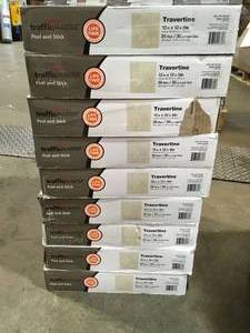 Lot with 9 Traffic Master Travertine 12 in. x 12 in. Peel and Stick Vinyl Tile (30 sq. ft.  case) not used